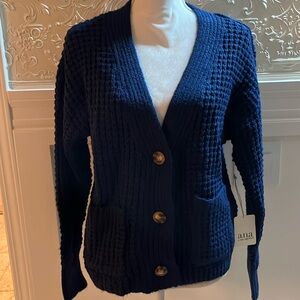 Navy Blue Women's Button Down Cardigann with pockets size PM a.n.a. New